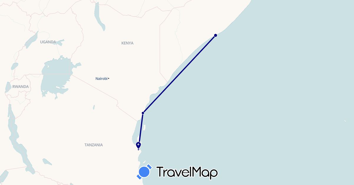 TravelMap itinerary: driving in Kenya, Somalia, Tanzania (Africa)